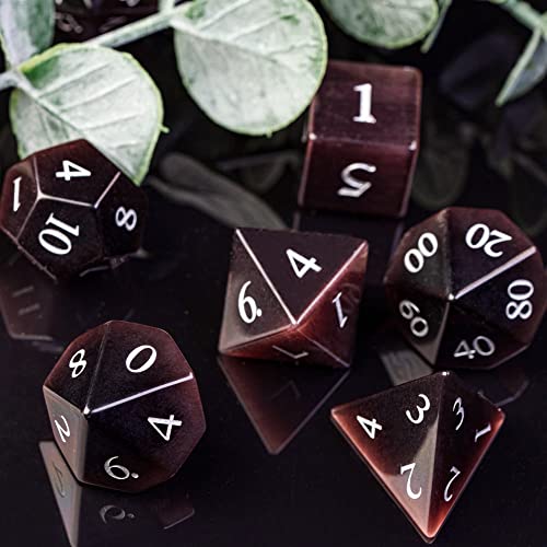 UDIXI Gemstone Dice Set, Purple Cat's Eye Stone DND Dice for Tabletop Games | Natural Stone, Premium Gift Box, DM Gift, for Dungeons and Dragons Role Playing Games - color: Purple Cat's Eye