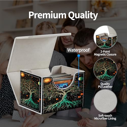 PU Leather Deck Box for MTG Commander Cards, Fits 100+ Double Sleeved Cards, Secure Magnetic Trading Card Storage Case for TCG CCG,Cosmic Tree of Life - color: Cosmic Tree of Life
