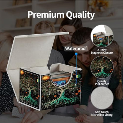 PU Leather Deck Box for MTG Commander Cards, Fits 100+ Double Sleeved Cards, Secure Magnetic Trading Card Storage Case for TCG CCG,Cosmic Tree of Life - color: Cosmic Tree of Life