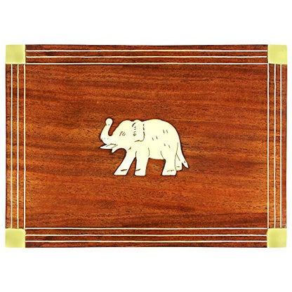 Wooden Double Deck Card Holder Box – Solid Wood Playing Card Storage Case for Poker & Bridge Decks (Elephant Inlay)
