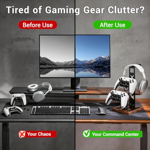 Gaming Headset Stand Game Headphone Organizer Controller Holder for Gamepad | Gaming Headphones Stand Gamepad Organizer Game Earphone Hanger Controller Hook for Desktop,Gaming Desk Accessories Black