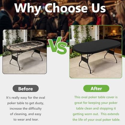 COSHNIBI Oval Poker Table Dust Cover ,420D Waterproof Game Table Cover,72" L x 32" W Black - size: Fits for 72 in 8 Player Poker Table