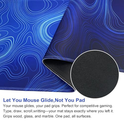 Large Mouse Pad-70x30 Blueline | Non-Slip Rubber Base 27.5x11.8IN Computer Desk Mat for PC,Mac,Laptop-Stitched Edges and Smooth Surface for Office,Home,Work - color: 70x30 Blueline