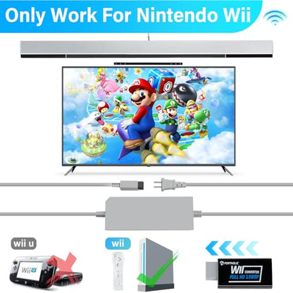 PORTHOLIC 4 in 1 Wii Replacement Cables Set, Wii AC Power Adapter + Wii to hdmi Converter+ Wired Motion Sensor Bar and Composite Audio Video Cable for Nintendo Wii - color: Black