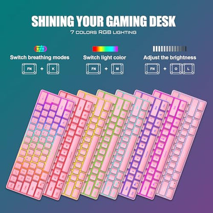 RedThunder 60% Gaming Keyboard and Mouse Combo, Ultra-Compact 61 Keys RGB Backlit Mini Keyboard, Lightweight 7200 DPI Honeycomb Optical Mouse, RGB Wired Gaming Set for PC MAC PS5 Xbox Gamer(Pink) - style: 01 Pink Wired Combo