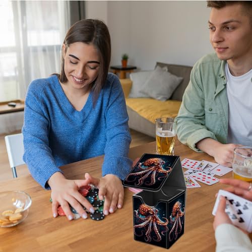 Card Deck Box for Trading Cards,MTG Commander Deck Box Fits 100+ Single Sleeved Cards,Leather Magnetic Card Storage Box for YuGiOh TCG CCG Cards,Ocean Octopus - color: Ocean Octopus