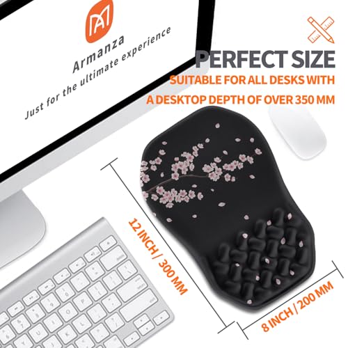 Ergonomic Slope Mouse Pad Wrist Support, Wrist Rest Mousepad for Carpal Tunnel Pain Relief with Massage Bulge and Slow Rebound Memory Foam (12x8 inch, Pink Blossom) - color: Am032-pink Blossom