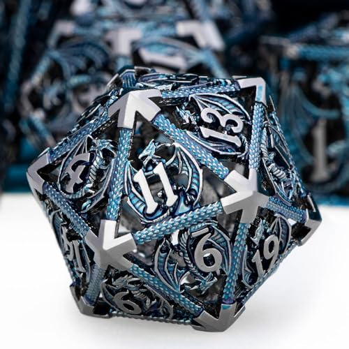 ARUOHHA Hollow DND Metal Dice Set Black Blue Dragons D and D Dice with Gift Box, Role Playing Games Dungeons Polyhedral Dice D20 D12 D10 D8 D6 D4 - color: Black Blue-01