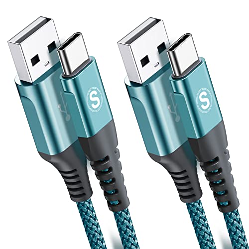 sweguard USB Type C Cable 3.1A Fast Charging [2Pack,10ft+10ft], USB-A to USB-C Charger Nylon Braided Cord for Samsung Galaxy S21 S20 S10 S9 S8 Plus,Note 20 10 9 8 7,A71 A51 A32,LG,Moto,PS5-Green - color: Green, size: 10ft+10ft