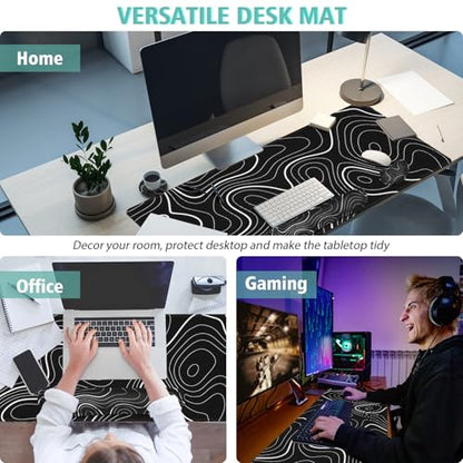 4 in 1 Large Mouse Pad,Keyboard Wrist Rest Set,Desk Mat with Stitched Edges Thicken Desk Pad,Wrist Support for Keyboard and Mouse,Desk Mat for Home Office Game(Black Marble) - color: Black Marble
