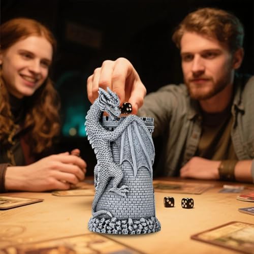 Dragon Dice Tower, Resin DND Rolling Tower, Fantasy RPG Board Game Dice Throne, Tabletop Dice Game Accessories, DND Fans Gifts, Dragon Gifts for Him Men, Set with Box (Dice Not Included)