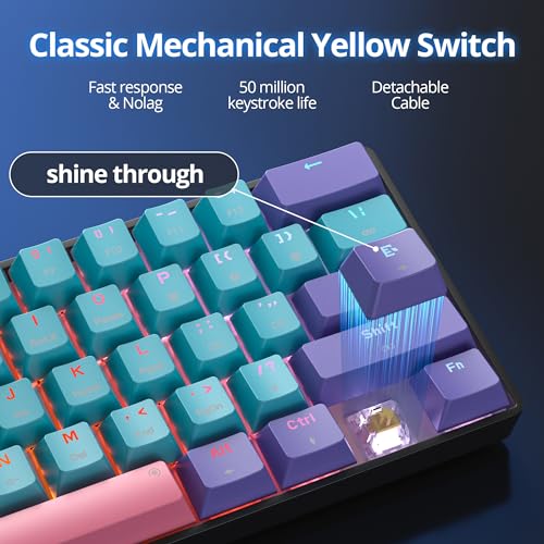 Fogruaden 60 Percent Wireless Gaming Keyboard, Wired/Bluetooth Mechanical Keyboard 60%, RGB Backlit, Hot-Swappable Yellow Switch - color: Joker-61-Yellow Switch, size: Yellow Switch