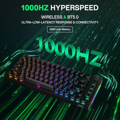 HINATSUSIKE H83 Pro 75 Percent Wireless Mechanical Keyboard for Gaming, Hot-Swappable with Knob, RGB Backlit, Pre-Lubed Cardamom Linear Switches, Side-Printed PBT Keycaps, 2.4G/BT5.0/USB-C Black - color: H83 Pro Black
