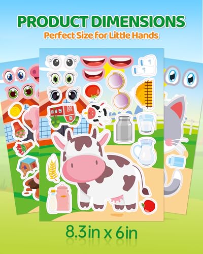 Aowplc 48 Sheets Farm Animal Make‑a‑Face Stickers for Kids & Toddlers – 12 Unique Mix‑and‑Match Designs – Farm Party Favors, Birthday Supplies, Activities & Crafts - style: Farm Fun