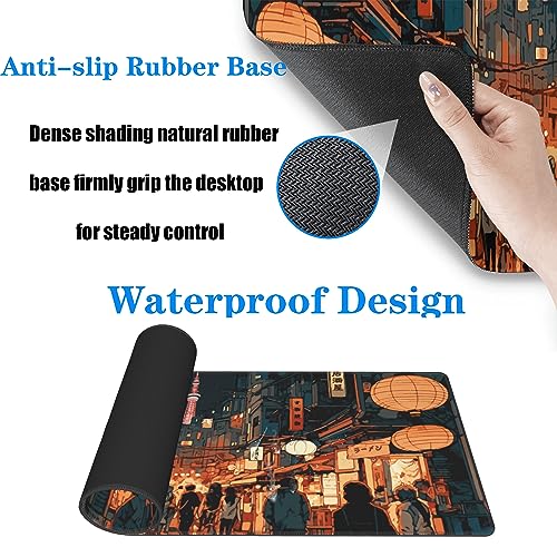 Japanese Street Gaming Mouse Pad Large,Anime Mouse Pad Gaming Mouse Mat Desk Pad,31.5 x 11.8 Desk Mat Anime Mouse Pads for Desk,Extended Keyboard Mousepad with Non-Slip Base and Stitched Edge - color: Japanese Street