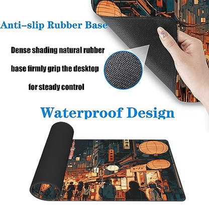Japanese Street Gaming Mouse Pad Large,Anime Mouse Pad Gaming Mouse Mat Desk Pad,31.5 x 11.8 Desk Mat Anime Mouse Pads for Desk,Extended Keyboard Mousepad with Non-Slip Base and Stitched Edge - color: Japanese Street