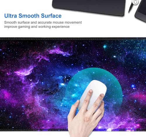 IMAYONDIA Blue Purple Galaxy Nebula Desk Mat (35.4x15.7 in), Space Gaming Large Mouse Pad XL, Non-Slip Rubber Base Big Mousepad, Desk Pad for Desktop, Computer Accessories, Abstract Glowing Universe - color: Blue Purple Galaxy Nebula