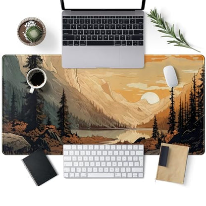 Sunset Mountains Desk Mat Aesthetic Large Mouse Pad XXL Extended Gaming Mousepad Nature Landscape Big Mouse Mat Computer Laptop Desktop Pad Keyboard Mat Desk Decor 31.5x15.7 in - color: Sunset Mountains