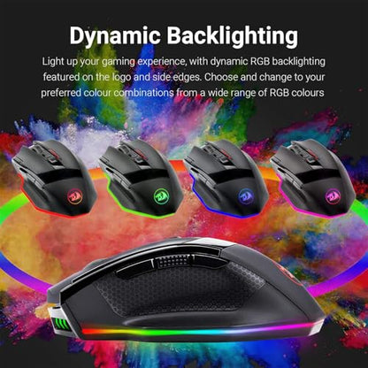 Redragon M801 Wireless Gaming Mouse, RGB Gaming Mouse with MMO 9 Programmable Macro Editing Buttons, UP 16000 Adjustable DPI, Rapid Fire Button for Game, Windows,PC - Wireless, Black - color: Black