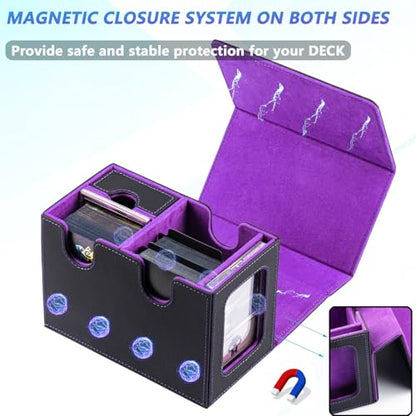MTG Deck Box for Commander with Dice Tray,Designed for MTG Commander | Card Deck Box Fits 200+ Double Sleeved Cards,Card Storage Box with 3 Dividers 2 card holder - color: Purple