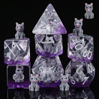 Cat DND Resin Dice Set, Polyhedral D&D Cat Dice Inclusion Dice for Dungeons and Dragons MTG RPG - color: Cat