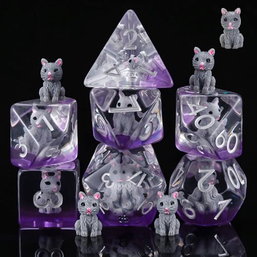 Cat DND Resin Dice Set, Polyhedral D&D Cat Dice Inclusion Dice for Dungeons and Dragons MTG RPG - color: Cat