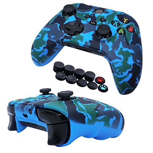 [2 Pack] Jusy Compatible with Xbox Series X/S Controller Soft Silicone Cover Skin, Sweat-Proof Dust-Proof Anti-Slip Case Cover Protective Accessories Set, with 10 Thumb Grips (Red+Blue) - color: Red+Blue