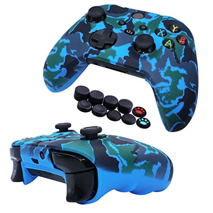 [2 Pack] Jusy Compatible with Xbox Series X/S Controller Soft Silicone Cover Skin, Sweat-Proof Dust-Proof Anti-Slip Case Cover Protective Accessories Set, with 10 Thumb Grips (Red+Blue) - color: Red+Blue