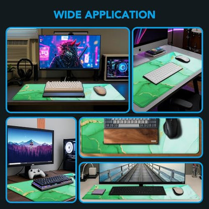 Large Gaming Mouse Pad, Waterproof Mousepad with Stitched Edges, Non-Slip Rubber Base, XXL Computer Long Keyboard Mouse Mat for Gamer, Office & Home, 31.5" x 15.7", Marble Green - color: Marble Green, size: 31.5 inches x 15.7 inches