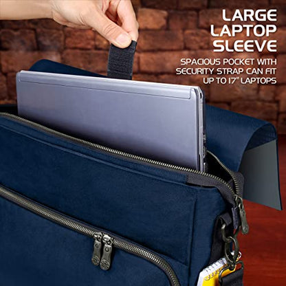 ENHANCE Collector's Edition RPG Player's Essentials DnD Bag - Dragon Hide Exterior Messenger Bag Fits 2-4 Books, Binders, Dice & Accessories, with 17 inch Laptop Slot, Battlemap Straps (Dragon Blue) - color: Dragon Blue