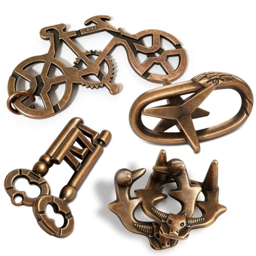 MHY Jumbo Metal Brain Teaser Puzzles for Adults - 4 Pack Challenging 3D Mind Games | with Portable Case | IQ Logic Toys & Gift for Teens - color: A-4pcs Keys Set
