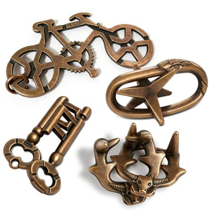 MHY Jumbo Metal Brain Teaser Puzzles for Adults - 4 Pack Challenging 3D Mind Games | with Portable Case | IQ Logic Toys & Gift for Teens - color: A-4pcs Keys Set