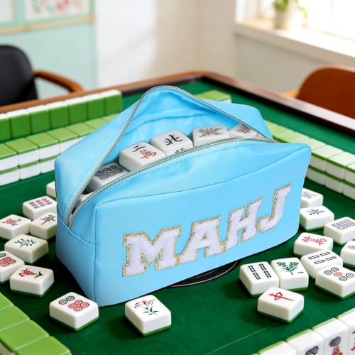Mahjong Tile Bag Mahjong Bag with Zipper Travel Mahjong Carrying Case Storage Pouch Gifts for Mahjong Lovers Accessories - color: Blue -Mahj