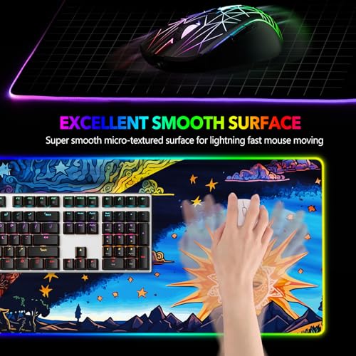 AIMSA Large Gaming Mouse Pad RGB, Keyboard Led Mousepad Extended 35.4 x 15.8 inch Non-Slip Rubber Base with 14 Lighting Modes Desk Mat, Abstract Sun - color: Abstract Sun
