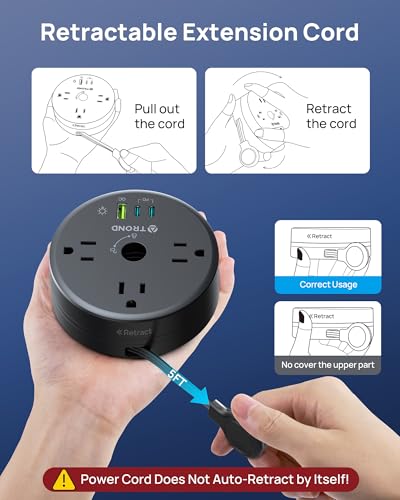 TROND Headphone Stand with PD 20W USB C Charger, RGB Gaming Headset Holder with 3 AC Outlets Extension, 5ft Retractable Power Strip Suitable for Gamer Desktop Table Game Earphone Accessories Gift