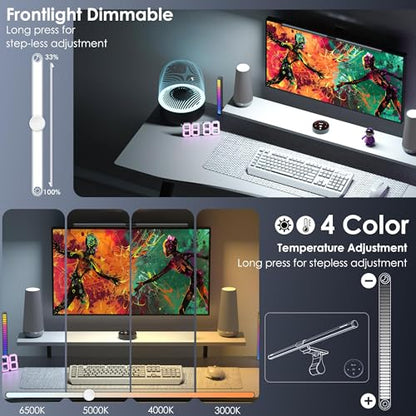 Quntis RGB Pro+ Monitor Light Bar with Remote, Flat Curved & Ultrawide Fits | 15 Modes Gaming Backlight, Ra95 Eye-Care No-Glare Front Light, 4 Colors & Brightness Dimmable, Home Office Gaming, 20" Gray - color: Gray