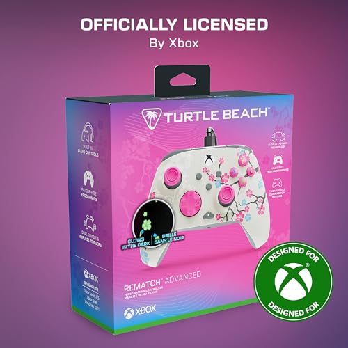 Turtle Beach Rematch Advanced Wired Gaming Controller for Xbox & PC | Xbox Series X|S, Xbox One, PC, 2 Remappable Buttons, Hall-Effect Triggers, Audio Controls, Glows-in-the-Dark, Cherry Blossom - color: Cherry Blossom