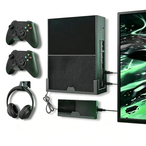 BracNova Wall Mount for Xbox One,Steel Wall Mount Kit for Xbox One Original and Power Brick Mount-Xbox One Stand with 3 Detachable Controller Holder and Headphone Hook