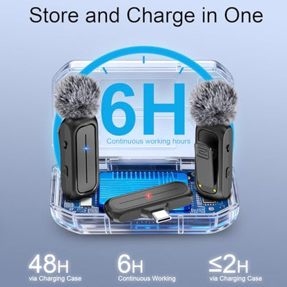 Wireless Mini Lavalier Microphone for iPhone, Android w/ Charging Case | Microphone for Content Creators, 65ft Clip on Dual Mics for TikTok, YouTube, Noise Reduction,Clear Voice, 6H Working Time