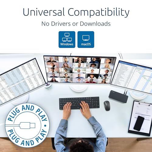 Kensington SD3210U3 USB-C® 10Gbps Triple Video Driverless Dock 100W PD - DP/HDMI - Windows, Supporting Thunderbolt™ 5, Thunderbolt™ 4, USB4®, and USB-C® Alt Mode laptops with up to three 4K (K32802NA)