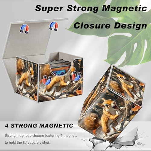 DEGDFSGR Card Game Storage Box TCG Deck Box MTG Card Box Organizer Trading Card Case Commander Deck Box TCG Card Storage Box Magnetic Closure Creative Pattern Up to 200 Cards, A Cute Brown Squirrel - color: A Cute Brown Squirrel