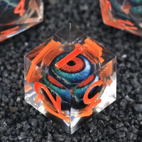 FONVGOGO Liquid Core DND Dice, Moving Eye Dice Set DND Sharp Edge Resin Dungeons and Dragons Dice Polyhedral Die Role Playing RPG D and D Dice（E-Orange） - color: E - Orange
