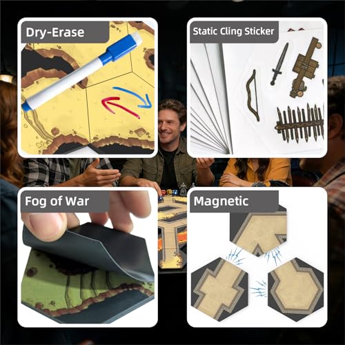 Modular Magnetic Locking DND Map Tiles for Dungeons & Dragons Game | Double-Sided | Fog of War | Dry-Erase | Static Cling Stickers - Under-Citadel - style: Under-Citadel