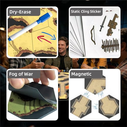 Modular Magnetic Locking DND Map Tiles for Dungeons & Dragons Game | Double-Sided | Fog of War | Dry-Erase | Static Cling Stickers - Under-Citadel - style: Under-Citadel