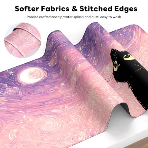 Large Gaming Mouse Pad, XL Desk Protector, Non-Slip Base | 31.5x15.7 in Extended Desk Mat with Stitched Edges for Keyboard, Work, Game, Office, Home PC and Laptop - color: Starry Cat