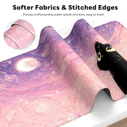 Large Gaming Mouse Pad, XL Desk Protector, Non-Slip Base | 31.5x15.7 in Extended Desk Mat with Stitched Edges for Keyboard, Work, Game, Office, Home PC and Laptop - color: Starry Cat