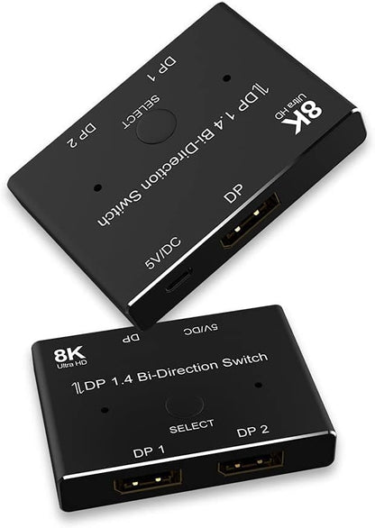 DisplayPort Switch Box 2-in-1-out 8K@30Hz 4K@120Hz DisplayPort 1.4 Switcher Compatible with PC, Laptop, Monitor, Gaming, TV