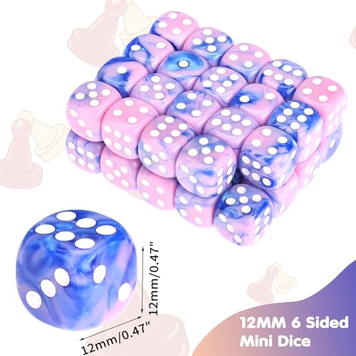 36 Pieces 12mm 6 Sided Mini Dice Set,Two Colours D6 Game Dice Set,6 Sided Standard Game Dice for Board Games Dice Games Classroom Teaching Dices Game,with Portable Gaming Box(Pink & Blue) - color: D6-pink & Blue