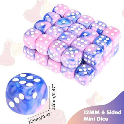 36 Pieces 12mm 6 Sided Mini Dice Set,Two Colours D6 Game Dice Set,6 Sided Standard Game Dice for Board Games Dice Games Classroom Teaching Dices Game,with Portable Gaming Box(Pink & Blue) - color: D6-pink & Blue