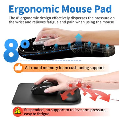 YIWEI Ergonomic Mouse Pad with Wrist Rest for Carpal Tunnel Pain Relief | Memory Foam Wrist Support,Non-Slip Rubber Base, Keyboard Computer Mousepad,Lycra Cloth Surface,Gaming Home Office - color: Moon
